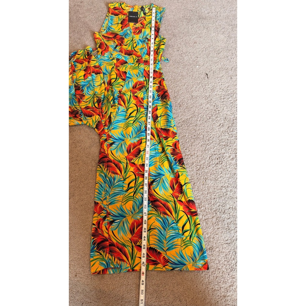 Forever 21 Tropical Palm Leaf Sleeveless Jumpsuit Mustard Yellow Sm Beachy Boho‎ - Picture 6 of 16